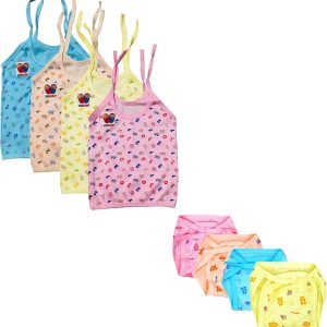 TechHark® Baby Jabla 4 Pcs and Nappy Langot 4 Pcs Hosiery Fabric, 0 - 6 Months Multicolor  (Multicolor)