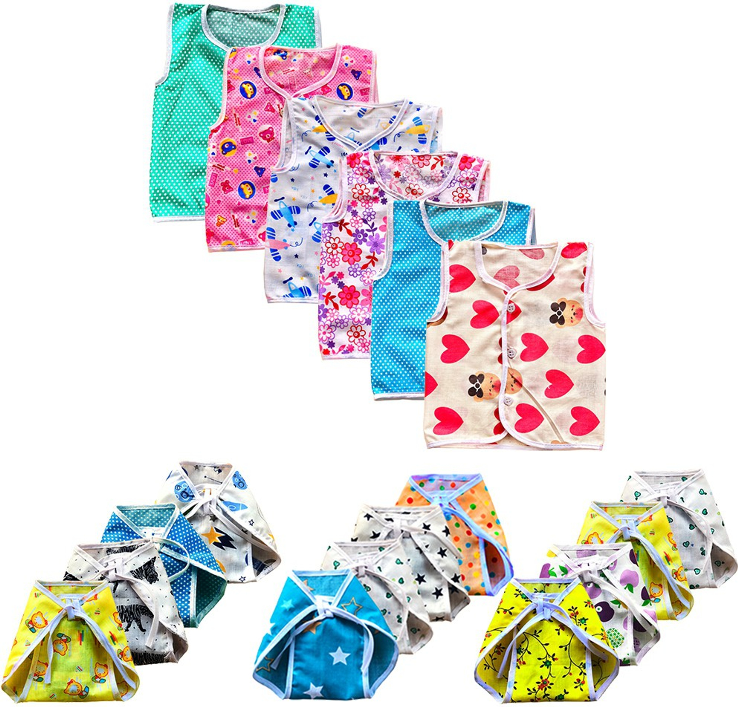 TechHark® Baby Care Combo Of Zhabla (6 Pcs) and Nappy (Langot) (12 Pcs) For Normal Home Use, Multicolor, Cotton Cloth Fabric, Random Design and Print (Multicolor) (Multicolor)