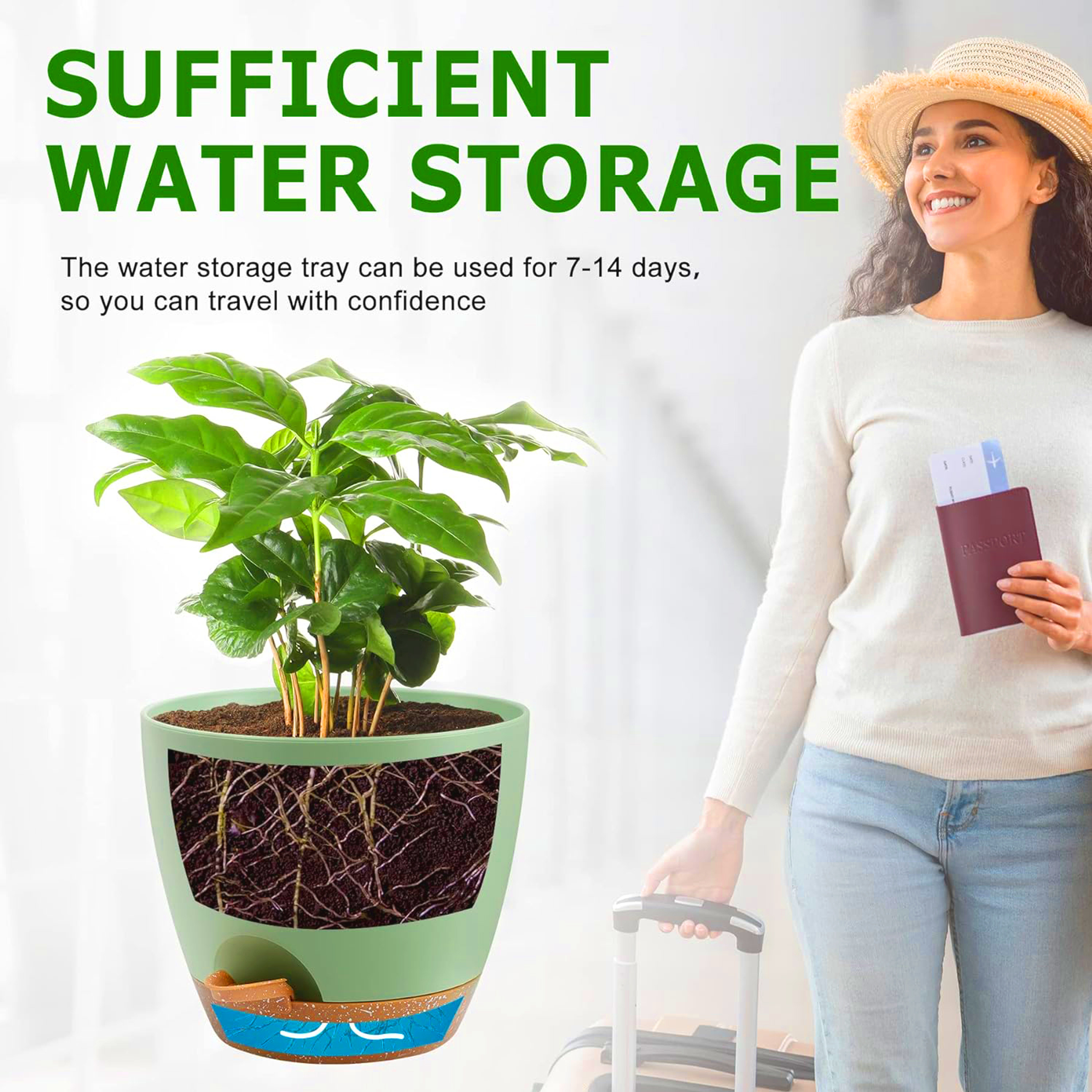 TechHark® 6/6.7 inc Self Watering Flower Pots Indoor Outdoor, Drainage Hole Saucer - Image 4