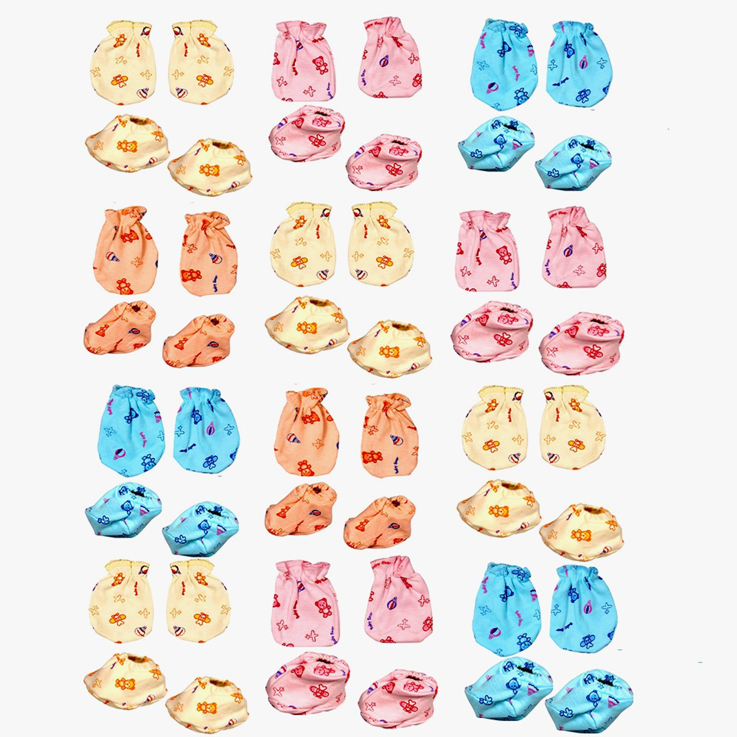 TechHark® New Born Baby Mittens and Booties Combo Pack, 12 Pair Of Hand Mittens and 12 Pair Of Leg Booties (Multicolor) (Multicolor)