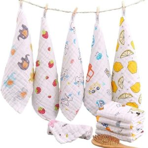 TechHark® Muslin Wash Cloth Organic Cotton Face Towel Handkerchief pack of 5 (White)