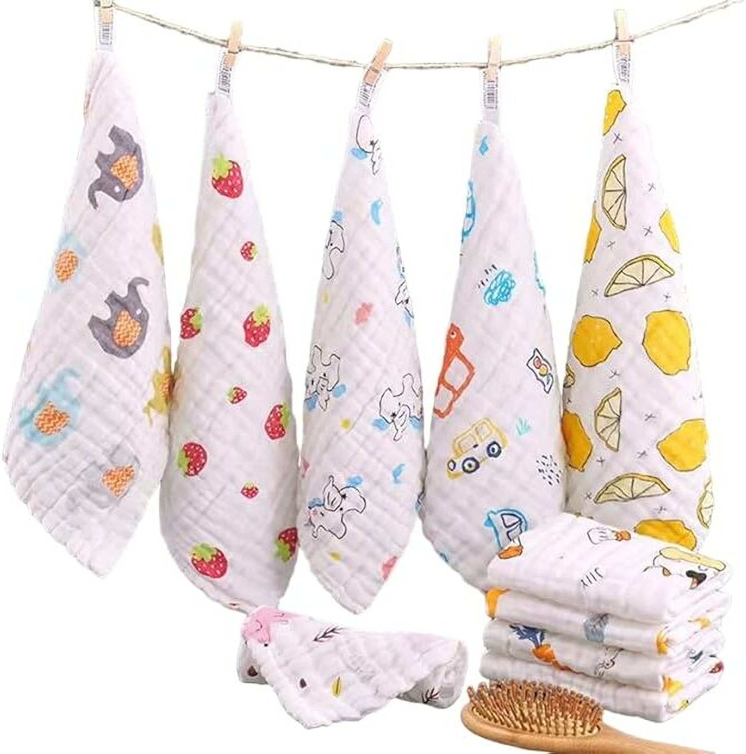 TechHark® Muslin Wash Cloth Organic Cotton Face Towel Handkerchief pack of 5 (White)
