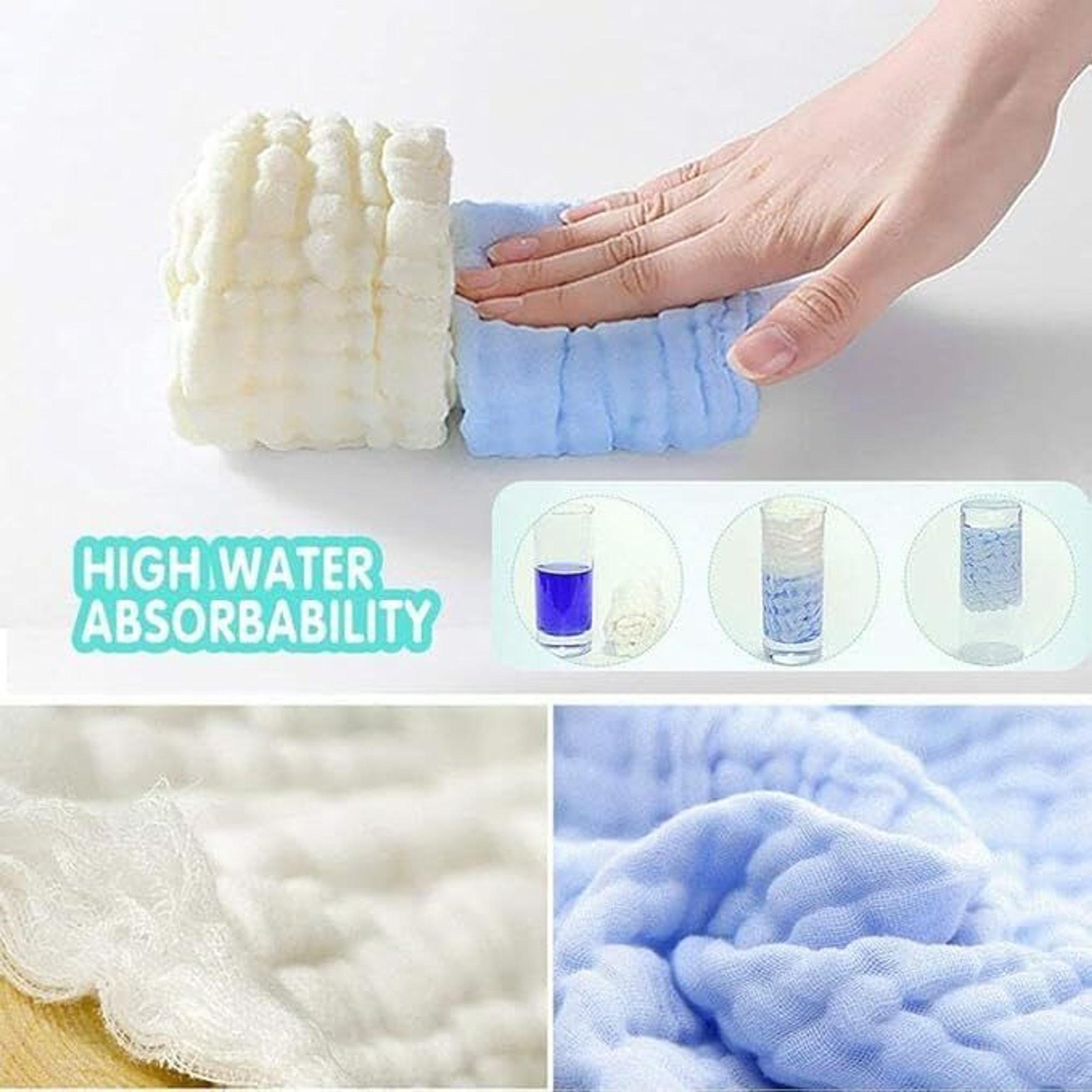 TechHark® Muslin Wash Cloth Organic Cotton Face Towel Handkerchief pack of 5 (White) - Image 3