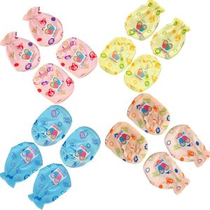 TechHark® Newborn Baby Mittens and Booties Combo Set – 4 Pairs | 100% Soft Cotton  (Multicolor)