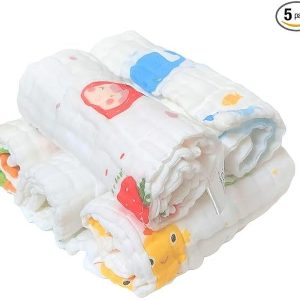 TechHark® Muslin Cotton Face Napkin Towels for Newborn Baby Soft Reusable Napkins ["White"] Handkerchief  (Pack of 5)
