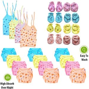 TechHark® New Born Baby Care Cloth Set Combo Set Of 24 Jhabla Nappy Mittens Hosiery Soft Material Random Print Design (Multicolor) 4.339 Ratings & 2 Reviews