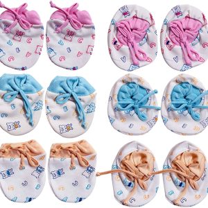 TechHark® Newborn Baby Mittens and Booties Combo Set – 4 Pairs | 100% Soft Cotton  (Multicolor)