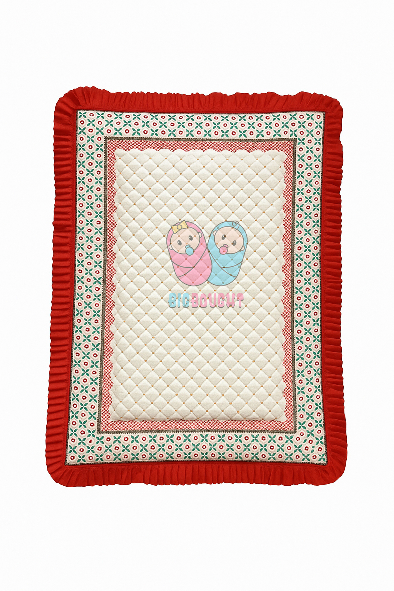TechHark® Cotton Baby Bed Sized Bedding Set (Red, 1 Mattress X 3 Pillow) - Image 2