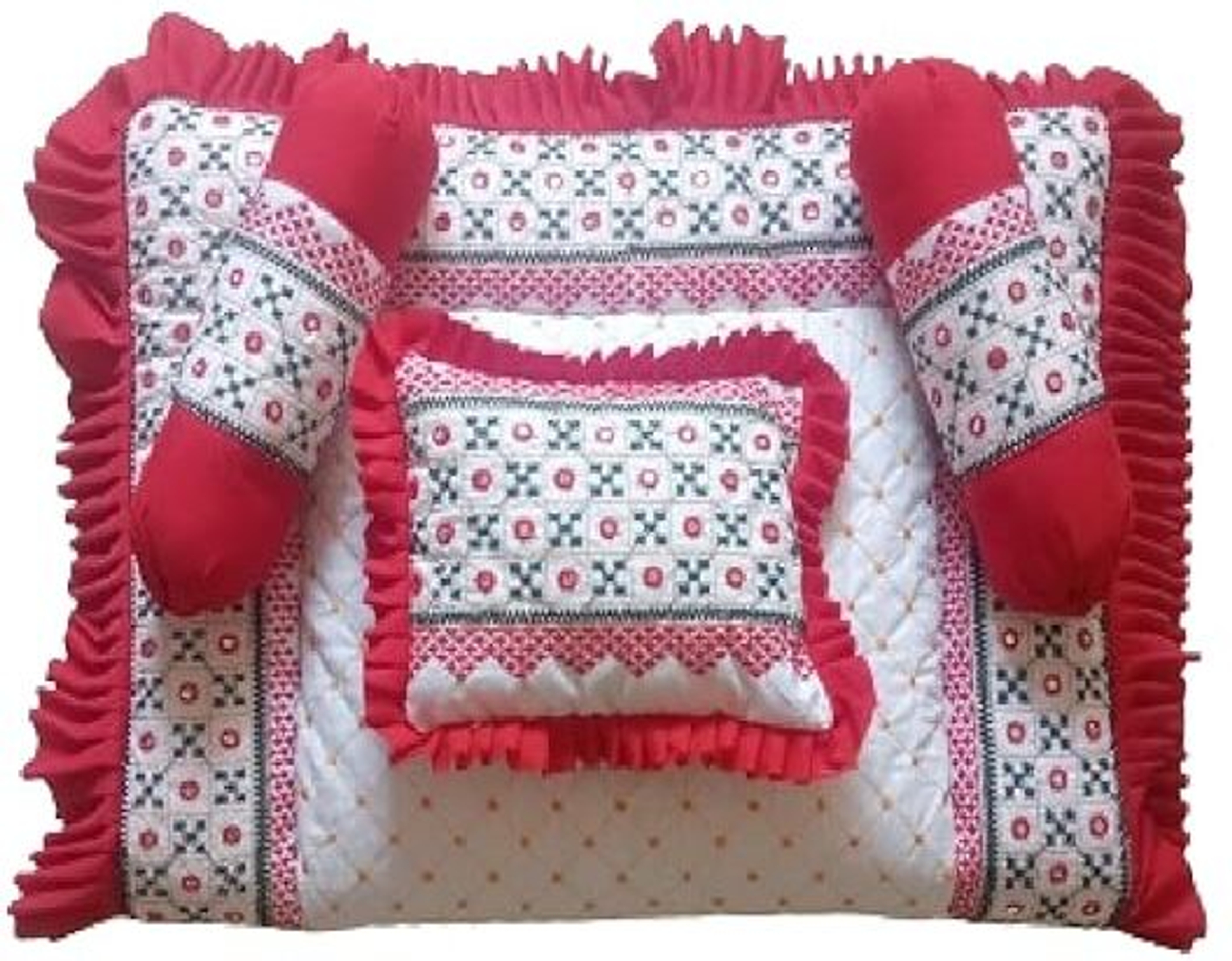 TechHark® Cotton Baby Bed Sized Bedding Set (Red, 1 Mattress X 3 Pillow) - Image 3