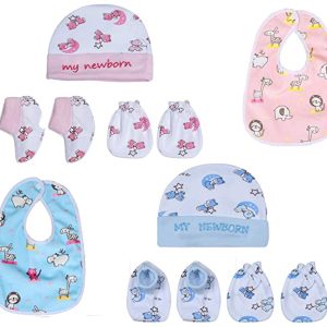 TechHark® Baby Mitten Cap Booties And Bib (Multicolor)