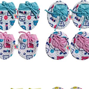 TechHark® Newborn Baby Mittens and Booties Combo Set – 4 Pairs | 100% Soft Cotton (Multicolor)