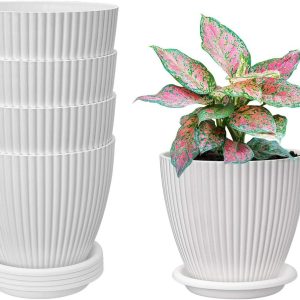 TechHark® Plastic Round Flower Pots for Home Planters, Terrace, Garden Etc Plant Container Set  (Pack of 5, Plastic)