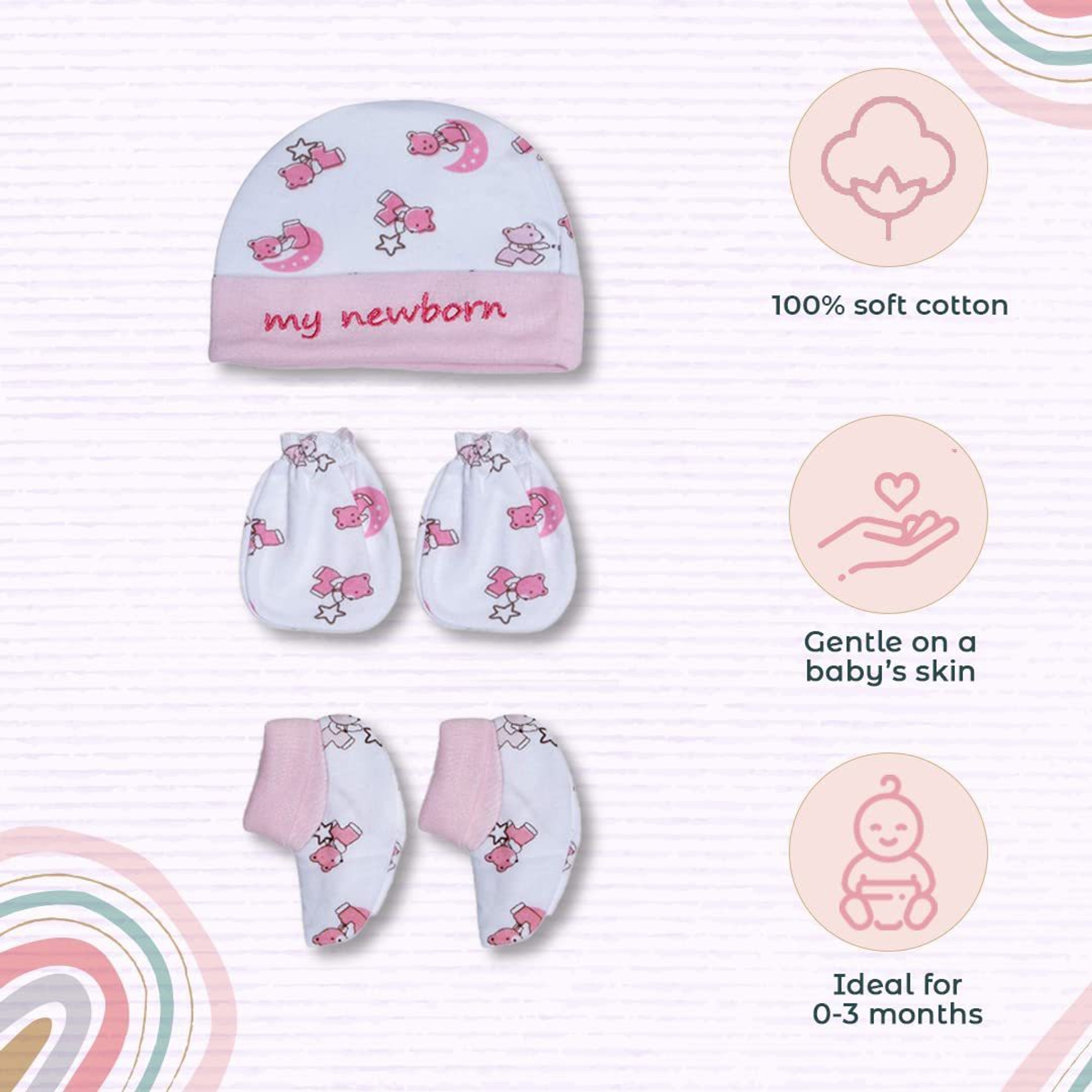 TechHark® Baby Mitten Gloves Cap Booty Set for boy, Girl Baby Cotton Bibs -6 Pc (Multicolor) - Image 2