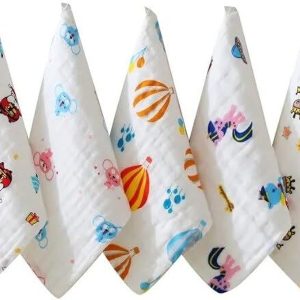 TechHark® Baby Muslin Wash Cloths Towels Cum Square Wipes – Super Absorbent Multicolor Cloth Napkins (5 Sheets)