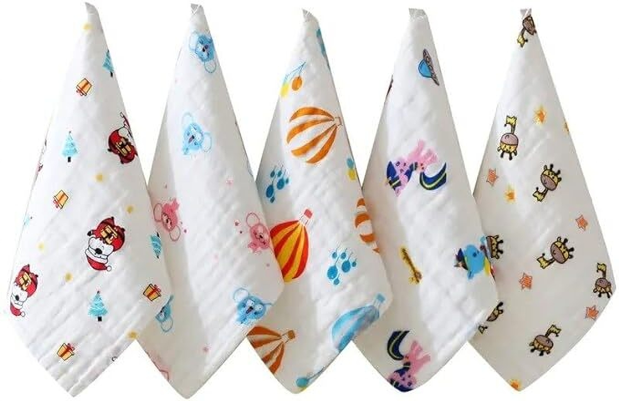 TechHark® Baby Muslin Wash Cloths Towels Cum Square Wipes – Super Absorbent Multicolor Cloth Napkins (5 Sheets)