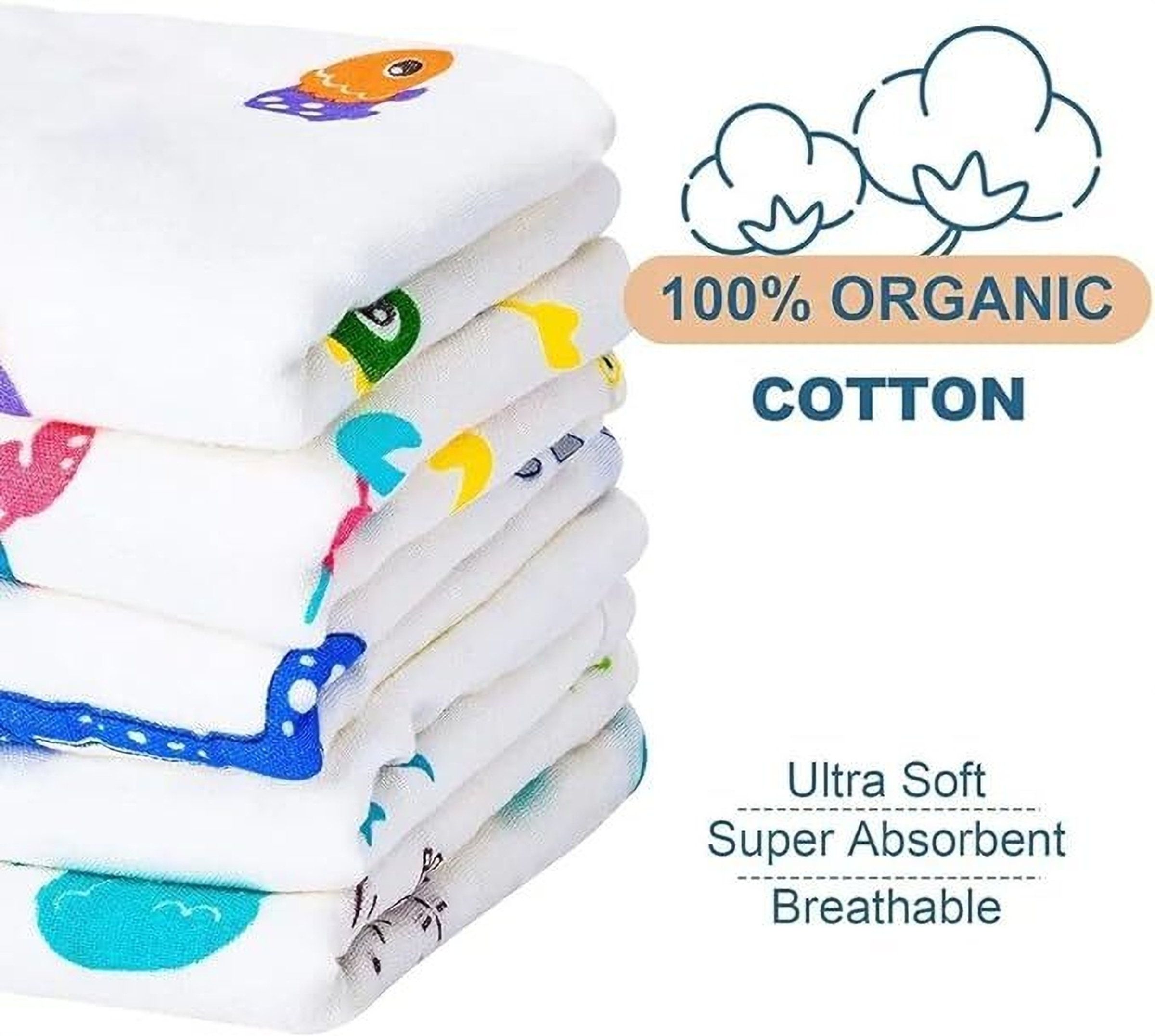 TechHark® Baby Muslin Wash Cloths Towels Cum Square Wipes – Super Absorbent Multicolor Cloth Napkins (5 Sheets) - Image 3