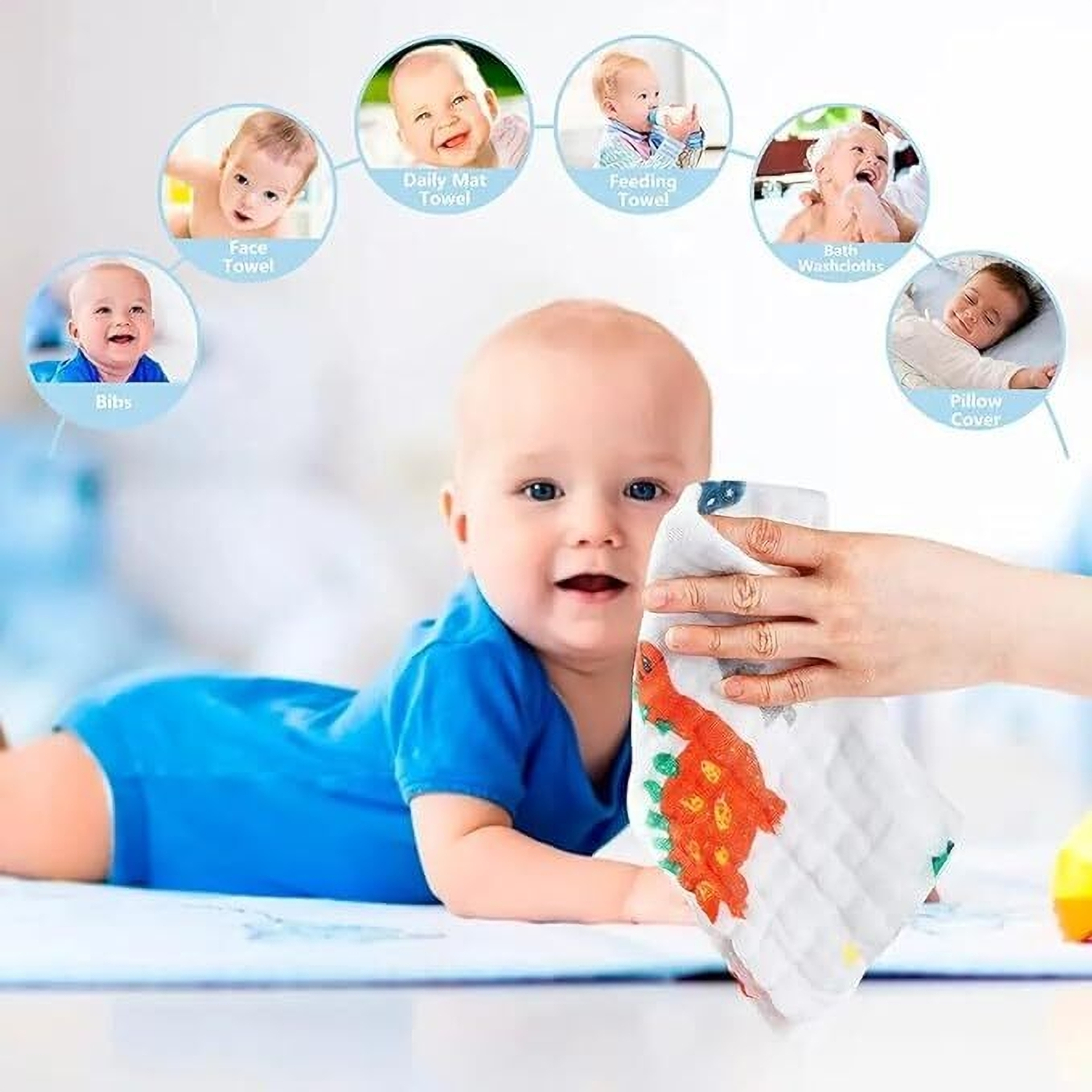 TechHark® Baby Muslin Wash Cloths Towels Cum Square Wipes – Super Absorbent Multicolor Cloth Napkins (5 Sheets) - Image 4