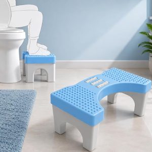 TechHark® Toilet Step Stool with Massage Rollers, Foldable Design, 18 cm Height, Promotes Natural Squatting Position (Grey and Blue)